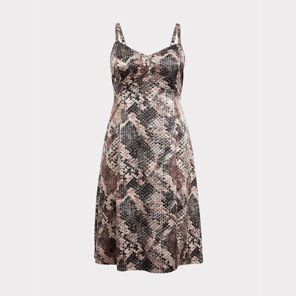 Torrid Midi Satin Slip Dress in Snake Brown | Size 1 - Picture 3 of 8
